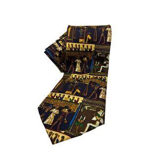 Alynn Neckwear Mens Silk Tie Ancient Art Egypt 3000 BC Hieroglyphics Multi Color